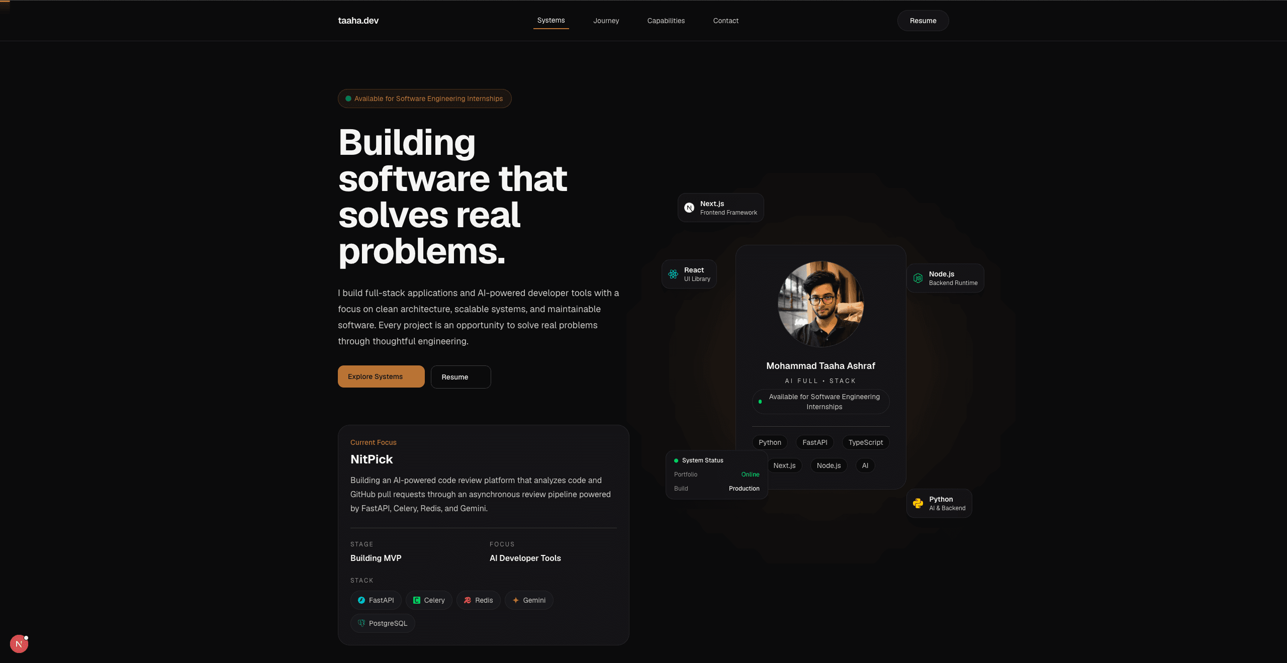 taaha.dev project preview